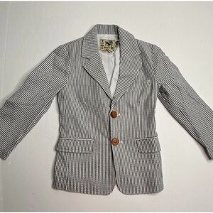 Striped Seersucker Blazer with horse Buttons - blue & White